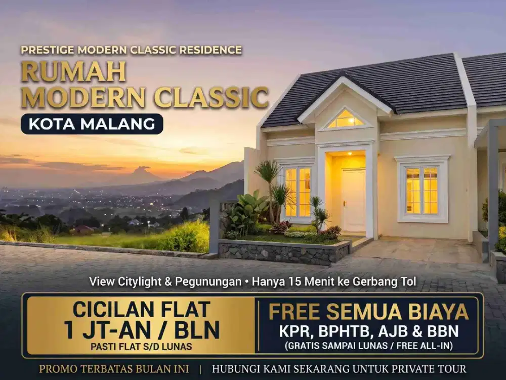 Rumah Dijual di Kota Malang Dataran Tinggi dengan View Citylight