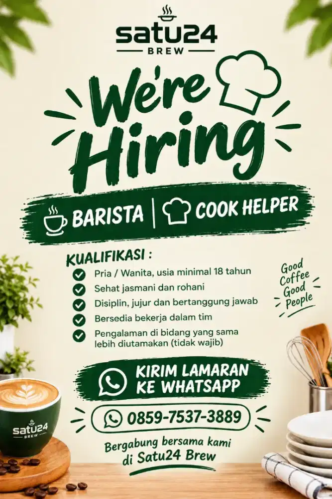 Lowongan kerja untuk Barista & Cook Helper