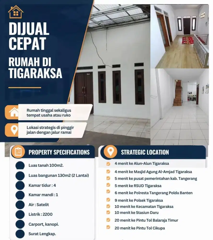Dijual Cepat Rumah Pinggir Jalan Raya, Tigaraksa, Kab. Tangerang