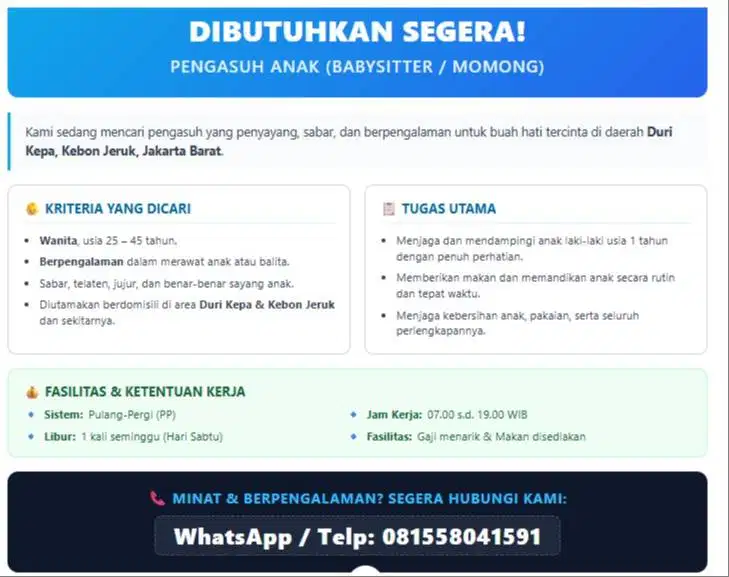 Lowongan Kerja Pengasuh Bayi