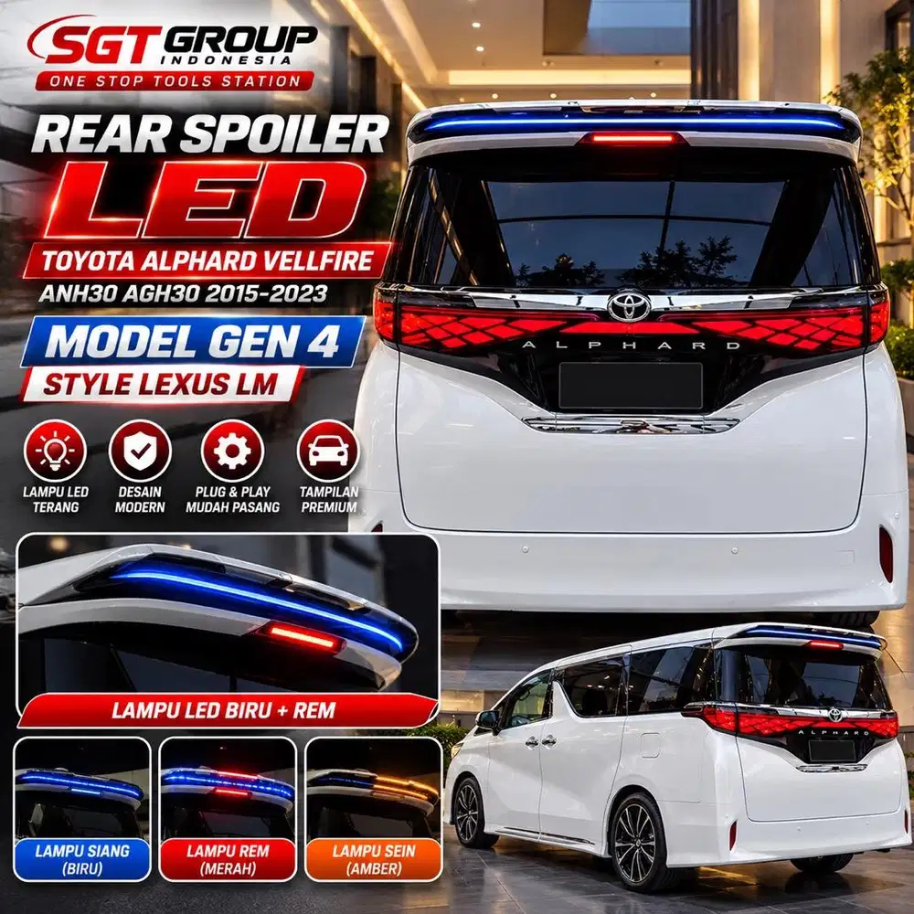 Rear Spoiler LED Alphard Vellfire 2015-2023 Gen 4 Lexus LM Style
