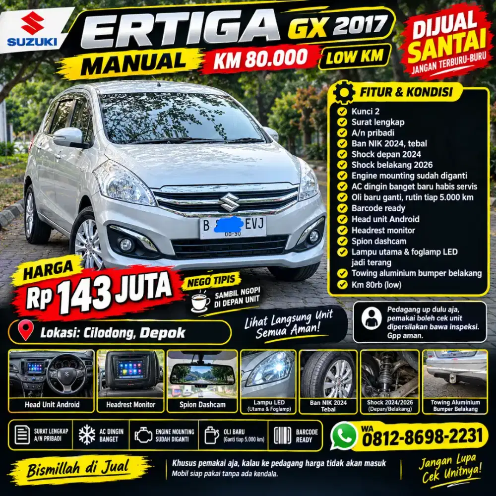 Suzuki Ertiga 2017 Bensin Transmisi Manual Km Low 80rb Istimewa