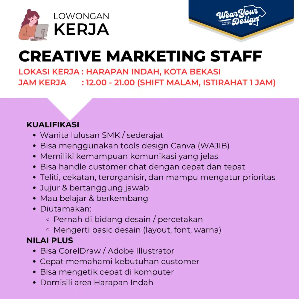 CREATIVE MARKETING STAFF (SHIFT MALAM)