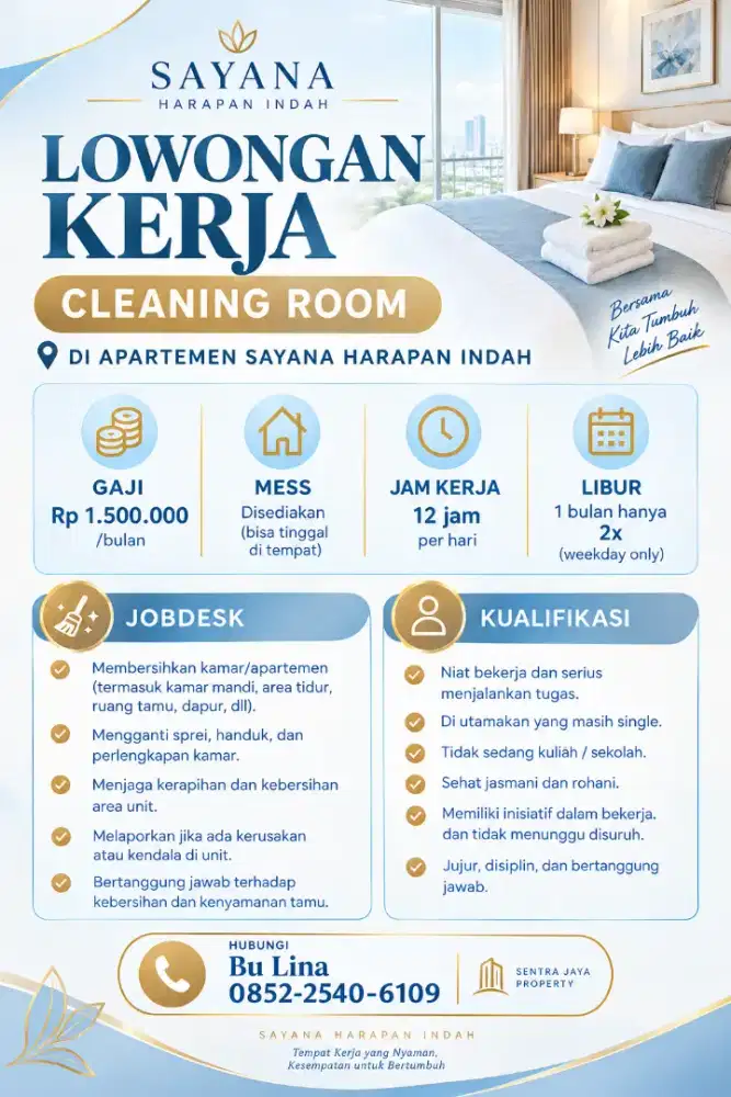 DIBUTUHKAN SEGERA TIM CLEANING APARTEMEN