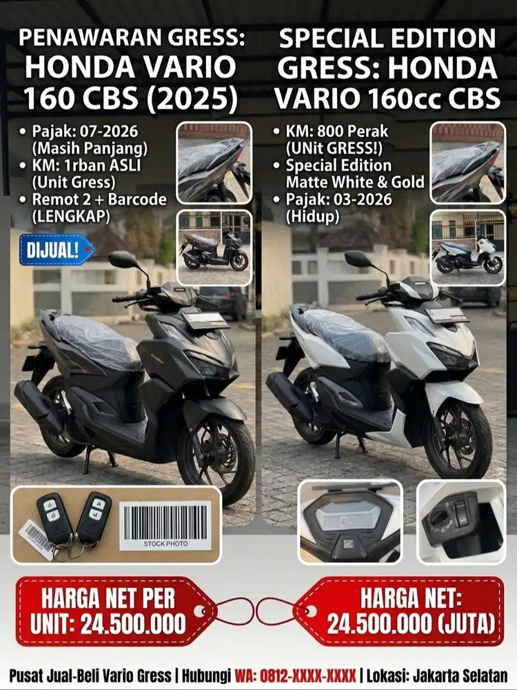 KM 1RB&800 PERAK ! HONDA VARIO 160 CBS HITAM 2025 & Vario 160 CBS Puti