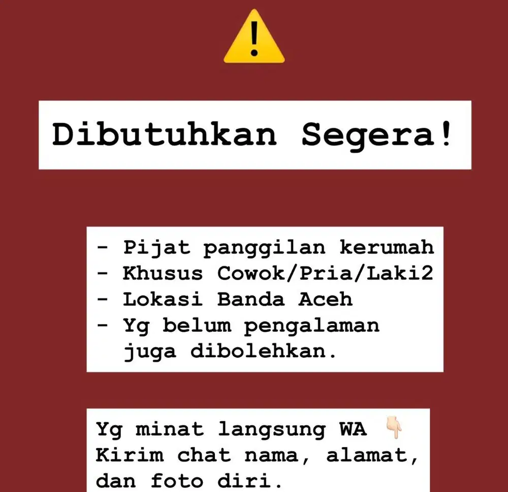 Dibutuhkan segera langsung chat