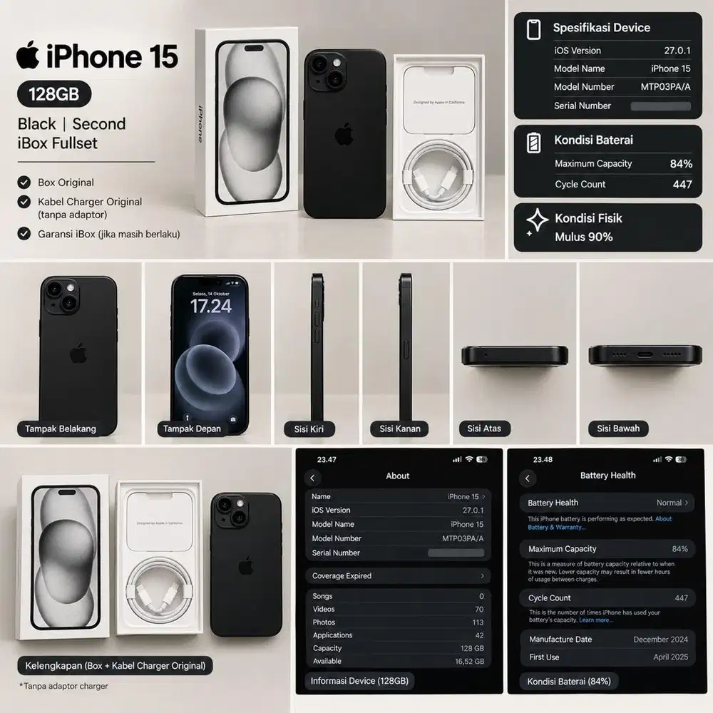 iPhone 15 basic black 128gb ex ibox (second)