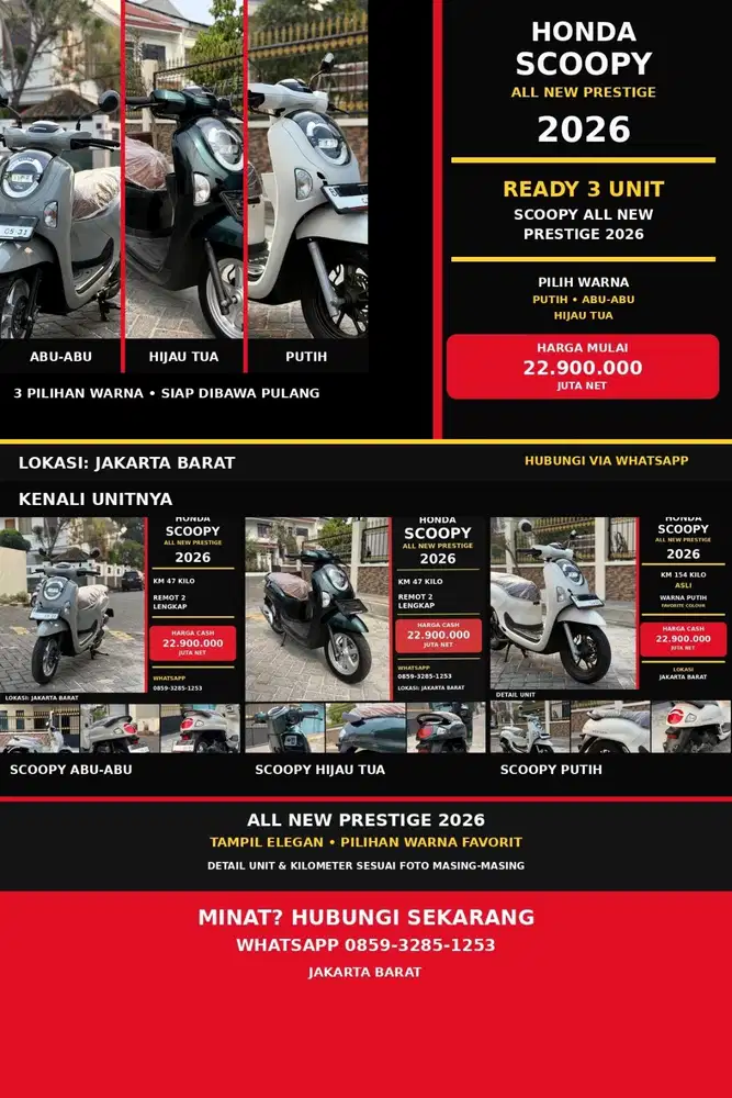 KM UNDER 200 PERAK ! READY 3 SCOOPY PRESTIGE 2026 PUTIH HIJAU GREY