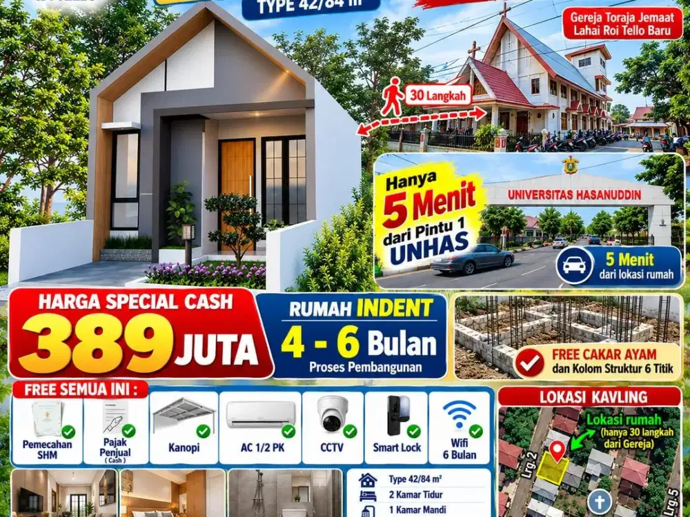 Rumah 380 jutaan Dalam Kota hanya 30 langkah dari Gereja Toraja