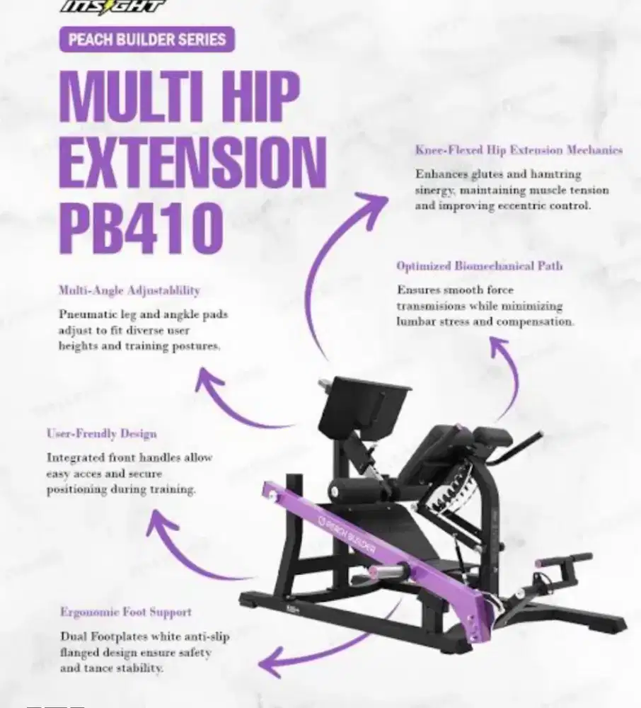 Insight PB410 Multi Hip Extension Peach Builder,Plate Loaded
