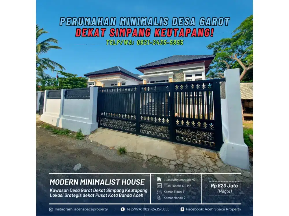 Dijual Rumah Minimalis di Garot Geuceu - Dekat Simpang Keutapang!