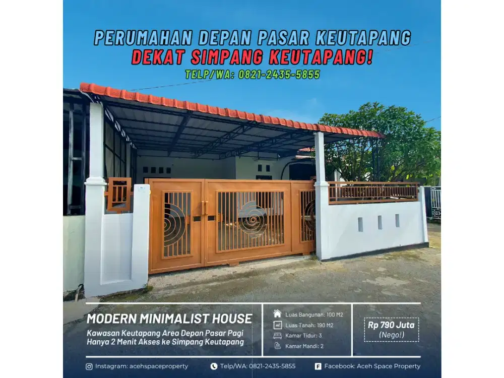 Dijual Rumah Minimalis di Keutapang - Area Depan Pasar Pagi Keutapang!