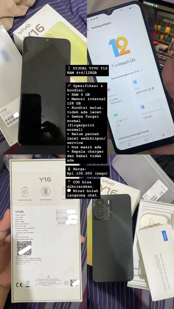 VIVO Y16 RAM 4/128 GB