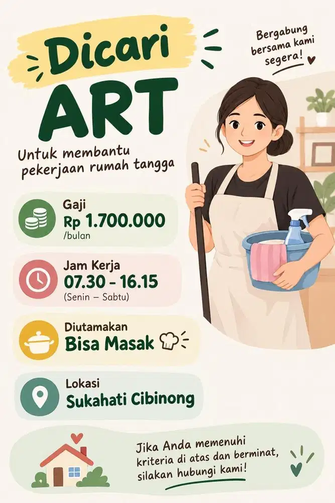 Di cari ART Pulang Pergi