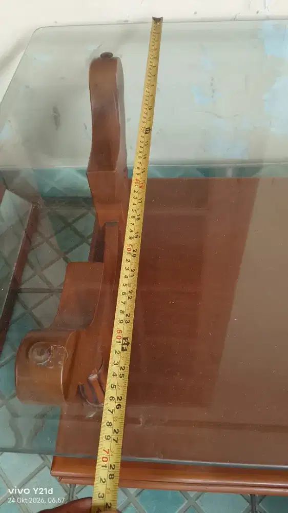 Meja kaca kayu jati