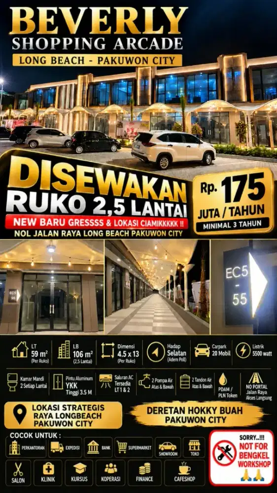 Disewakan Ruko Baru 2,5lt beverly square pakuwon city surabaya timur