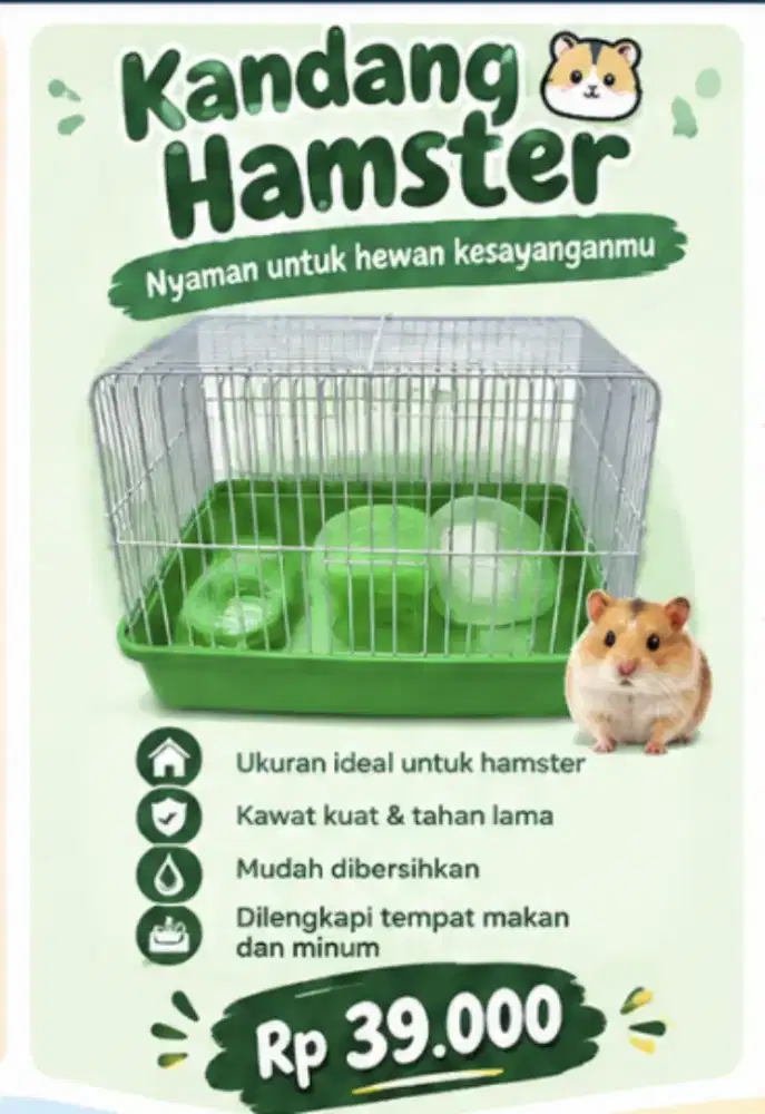 Jual kandang hamster & pasir harum khusus hewan & botol minum hewan