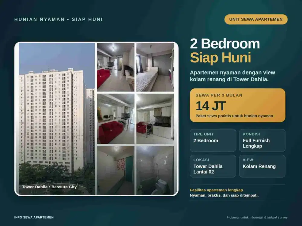 Sewa 2 Bedroom Full Furnish Lantai 02 Tower D samping Mall Apartemen Bassura City