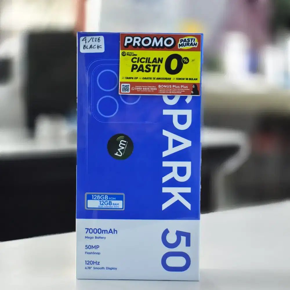 Tecno Spark 50 RAM 4/128GB Black Baterai 7000mAh Mulus Lengkap