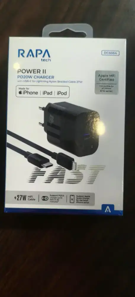 RAPA POWER II PD20W Charger with MFi Cable 27W – DC6064 Black