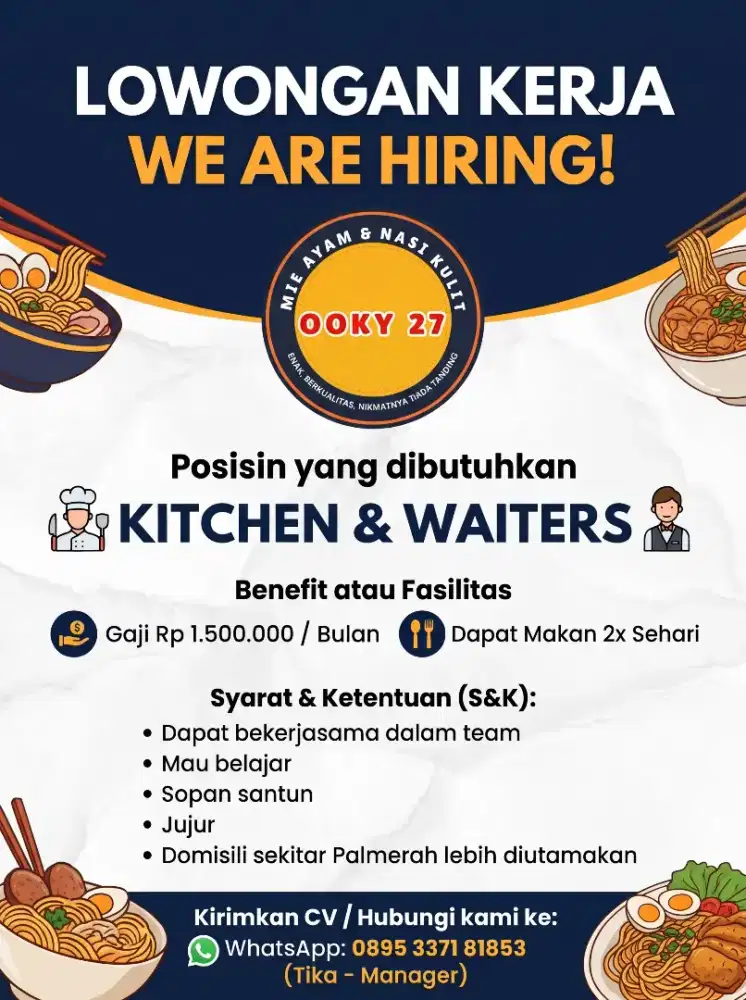 LOWONGAN KERJA WAITERS / KITCHEN / KASIR