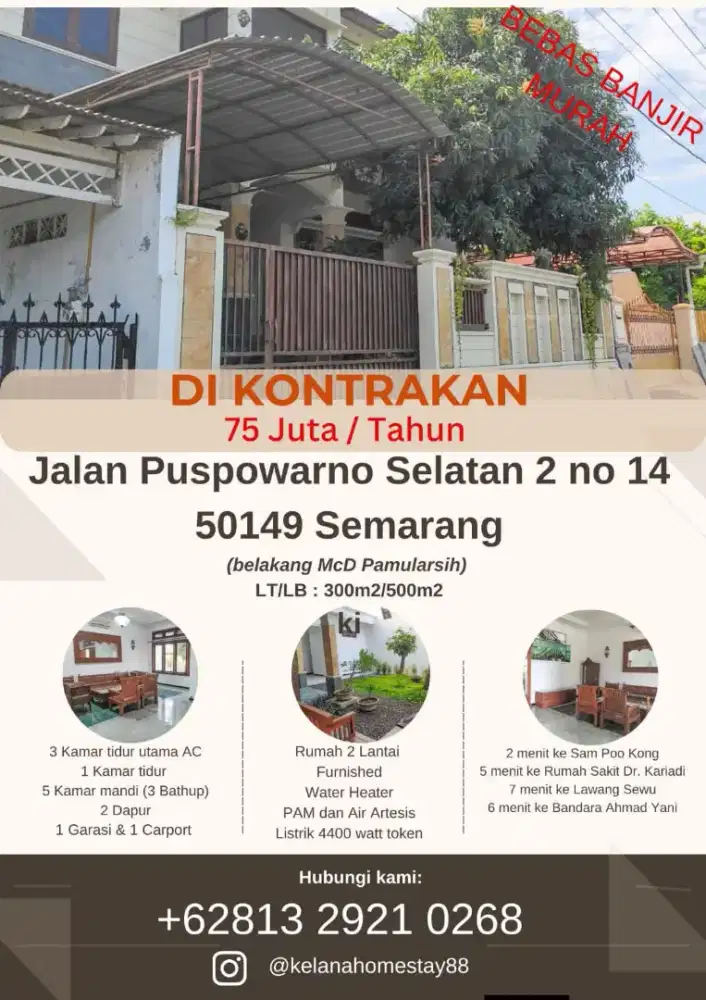 Kontrak rumah mewah 2Lt Puspowarno Semarang
