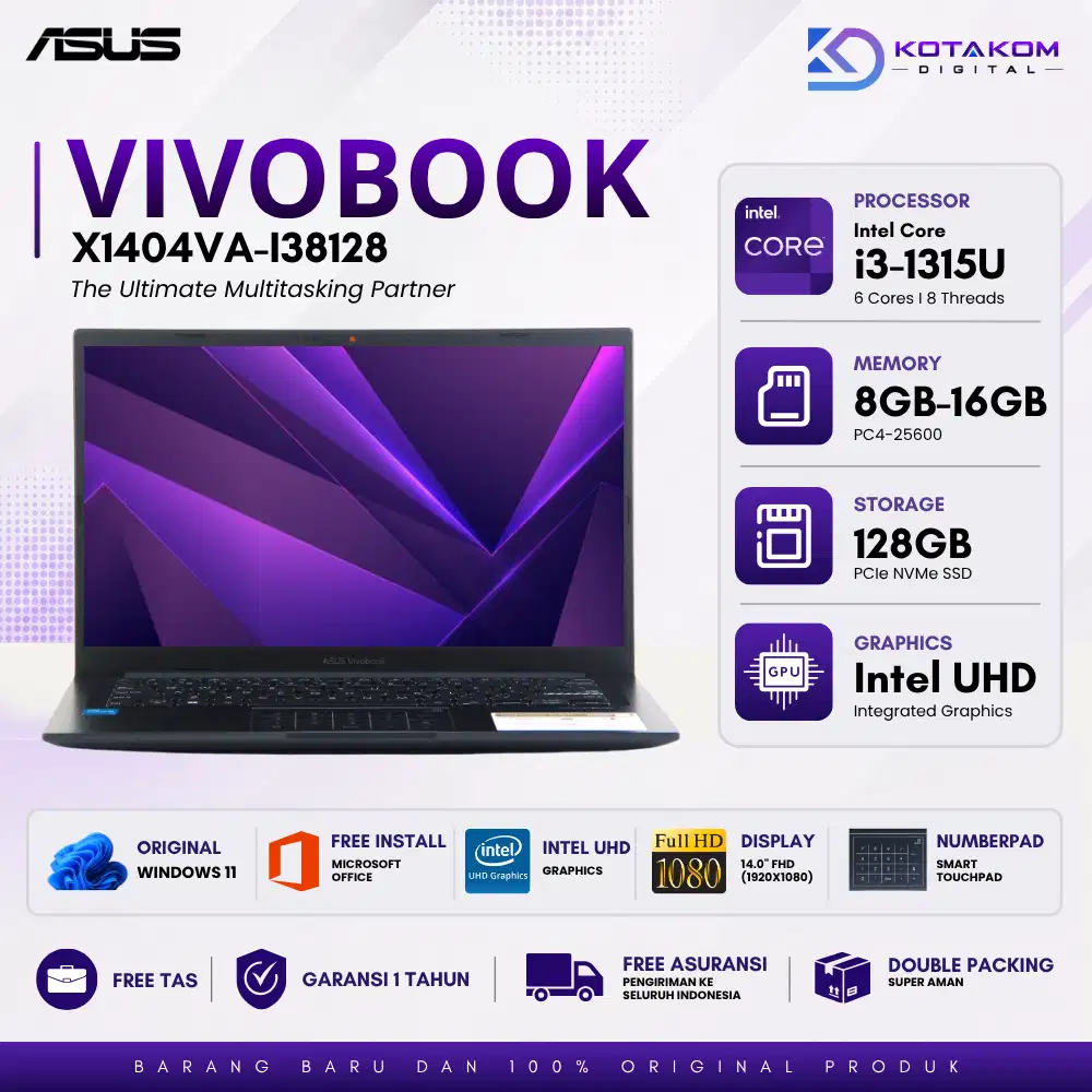 ASUS VIVOBOOK X1404VA-I38128 CORE I3-1315U 8GB 128GB 14.0 FHD WINDS11