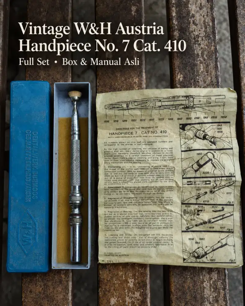 Vintage W&H Austria Handpiece No.7 Cat 410 Full Set Box & Manual Asli