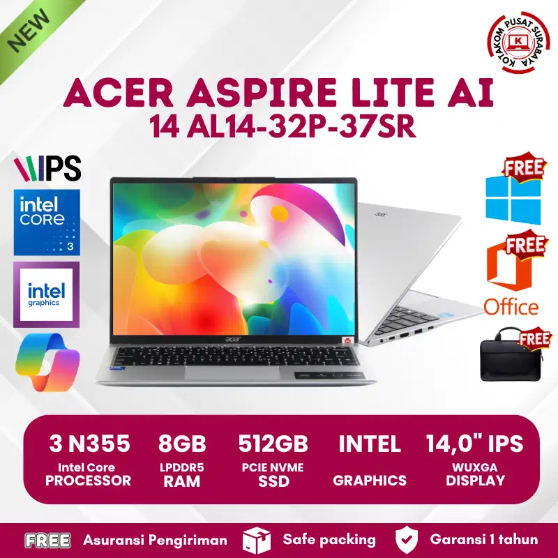 ACER ASPIRE LITE 14 AL14-32P-37SR CORE 3 N355  8GB LPDDR5 512GB 14IPS