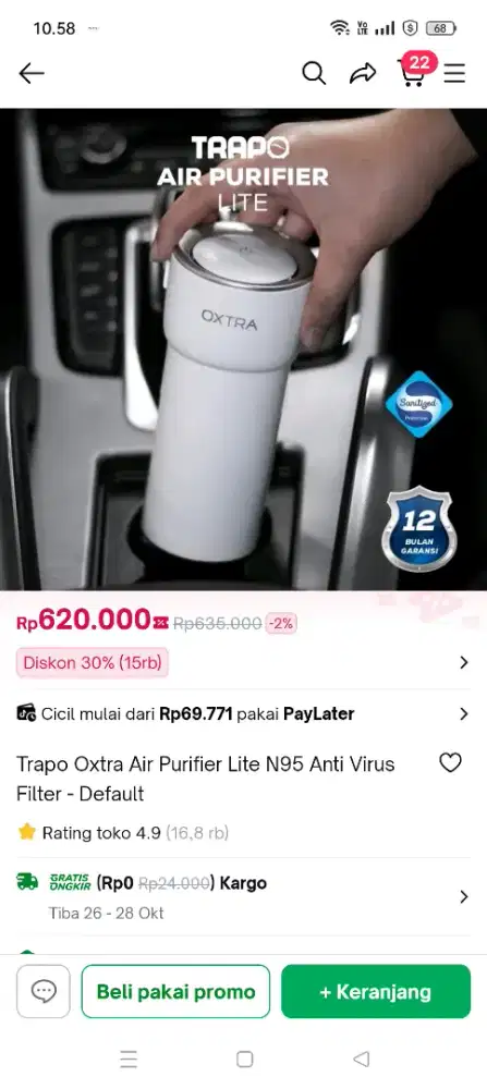 Oxtra Air Purifier Kondisi Normal siap pakai.