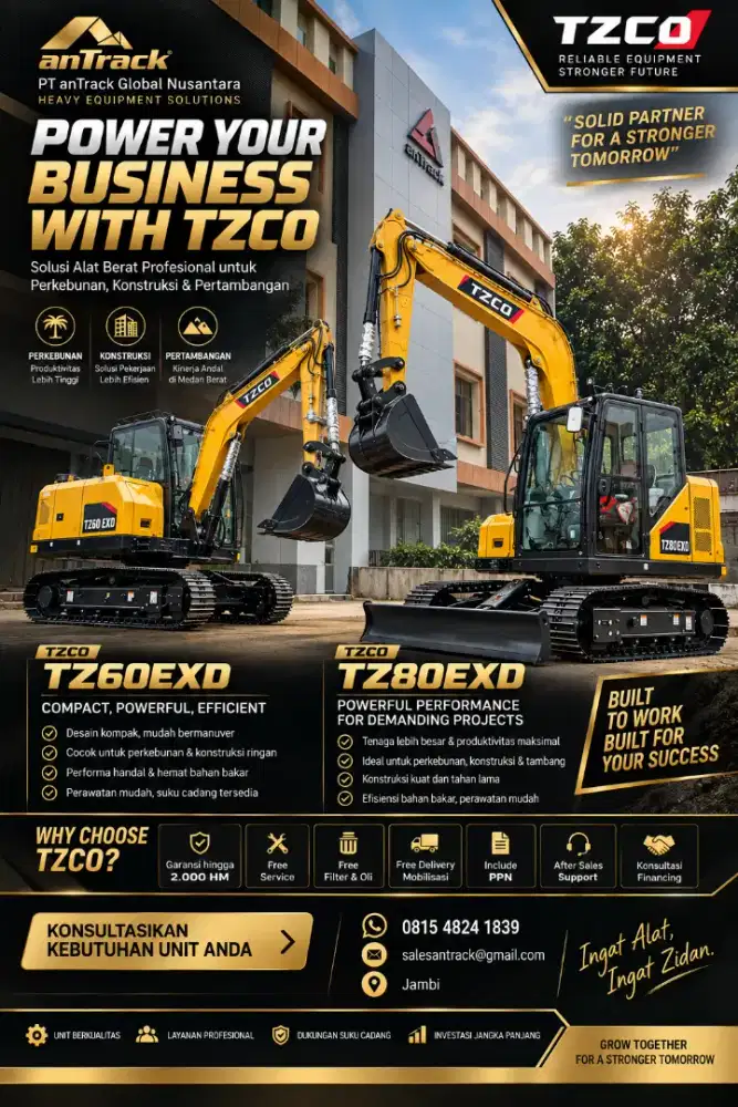 TZCO TZ80EXD 8 Ton – Excavator Premium untuk Perkebunan