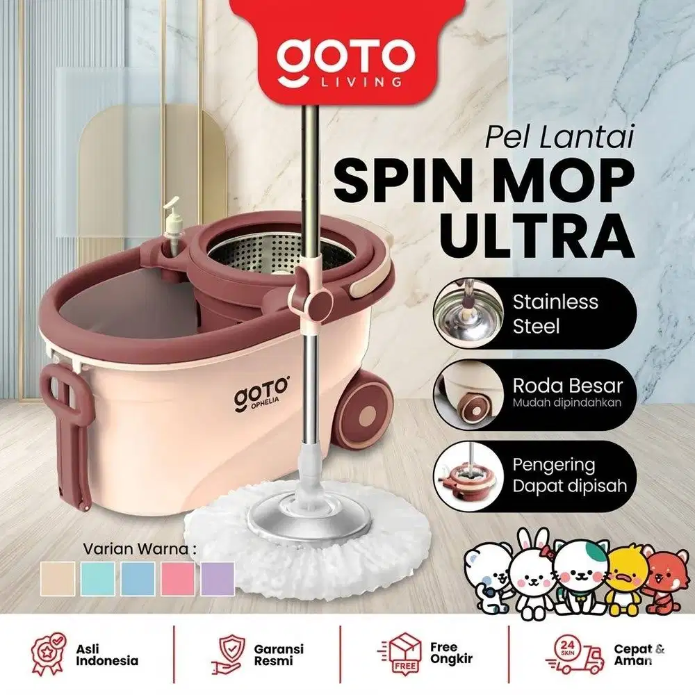 Spin Mop Stainless Steel Ember Putar Pel Lantai Otomatis dengan Roda B