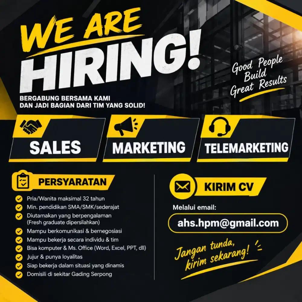 DIBUTUHKAN SALES, MARKETING DAN TELEMARKETING