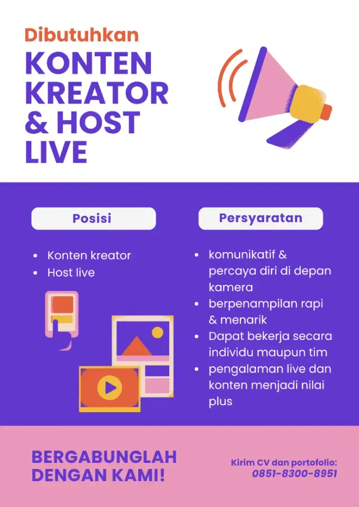 LOWONGAN PEKERJAAN KONTEN KREATOR & HOST LIVE