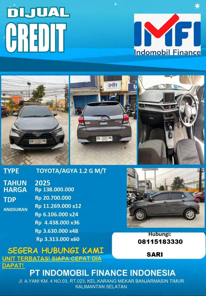 TOYOTA–AGYA 1.2 G M/T–SIAP PAKAI | HANYA JUAL KREDIT | UNIT TERBATAS!