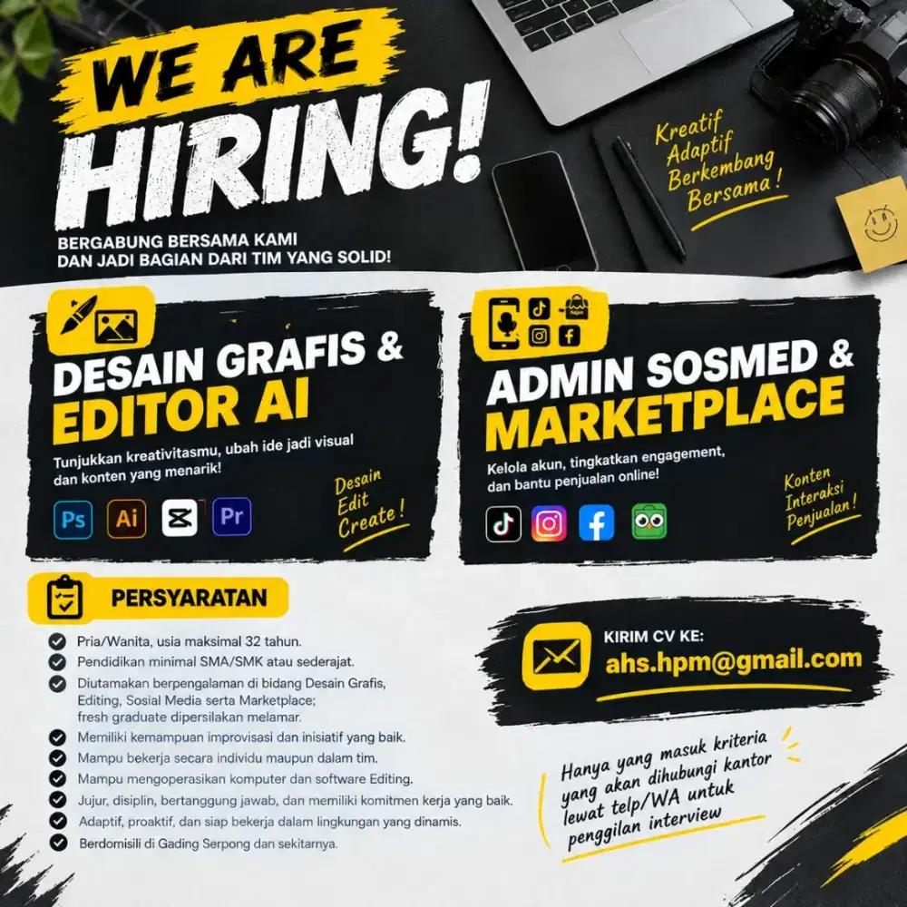 DIBUTUHKAN DESIGN GRAFIS , AI DAN ADMIN SOSMED