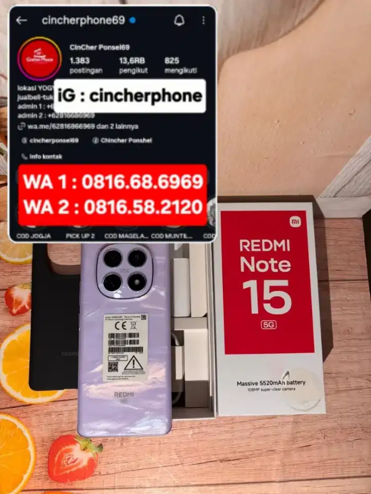 Jual hp likenew Redmi Note 15 5G 8/256 istimewa grs 2027