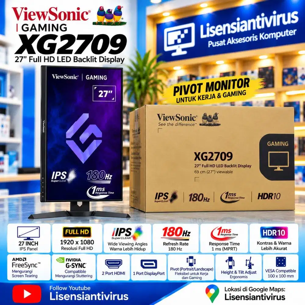 Pivot Monitor Gaming Viewsonic XG2709 27 SUPER CLEAR IPS 180HZ 1ms
