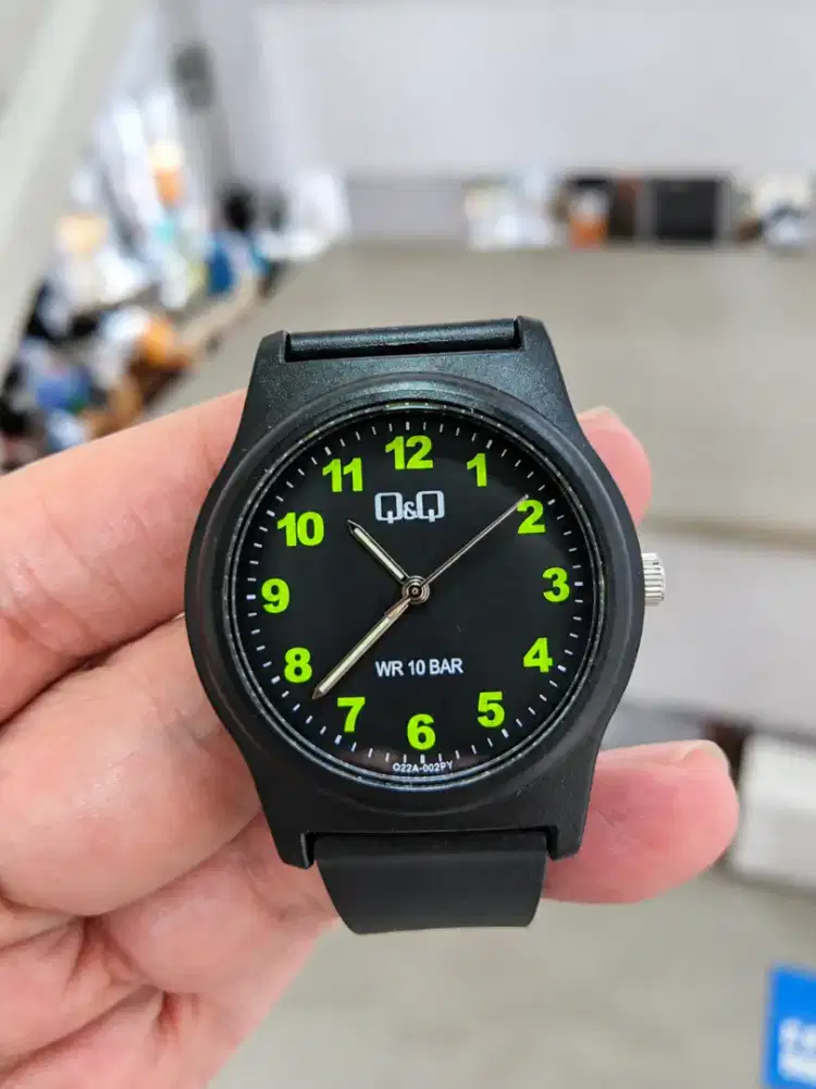 Jam Q&Q G22A-002VY Analog Military Dial Black Original Fullset New