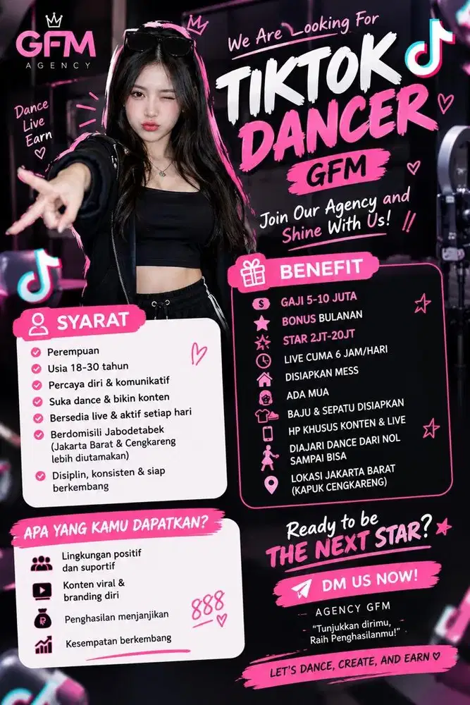 Lowongan TikTok Dancer / Host Live Dance Jakarta Barat
