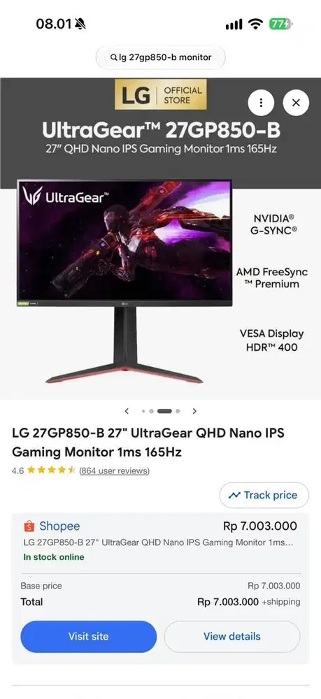 Layar Gaming LG, detail trlamoir d gambar