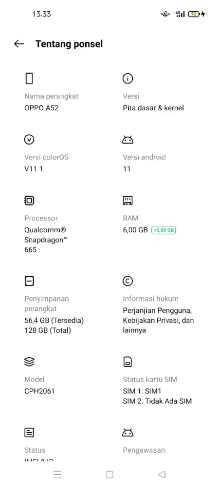 Oppo A52 Ram 6 Rom 128 batangan