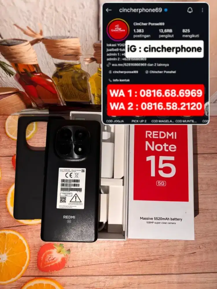 Jual hp likenew Redmi Note 15 5G 8/256 BH 100% Siklus 32 grs JULI 2027