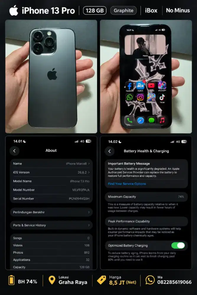 Jual iPhone 13 Pro 128 GB Graphite iBox No Minus
