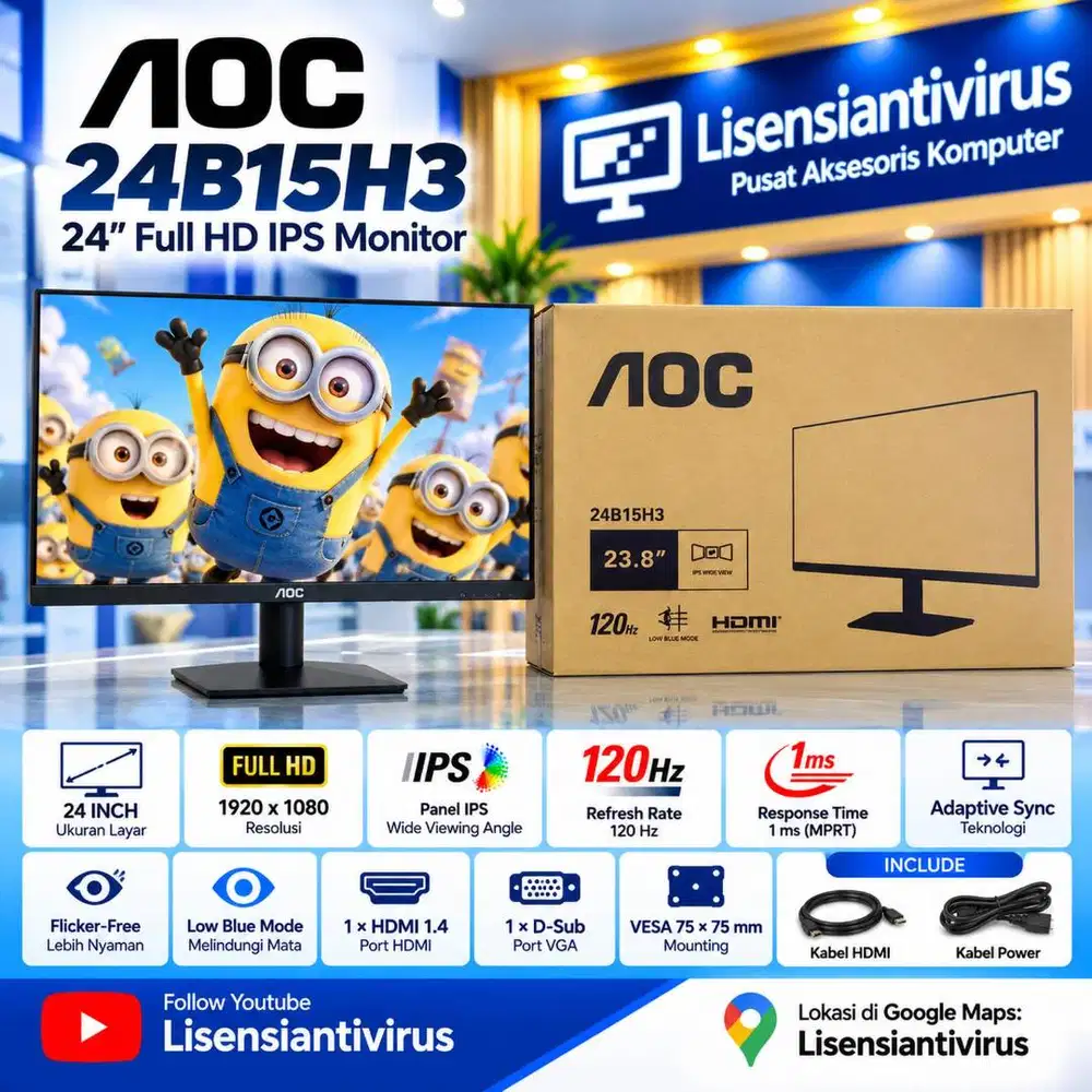 Monitor AOC IPS FHD Monitor 23.8 inch 24B15H3 120Hz 1Ms HDMI VGA FHD L