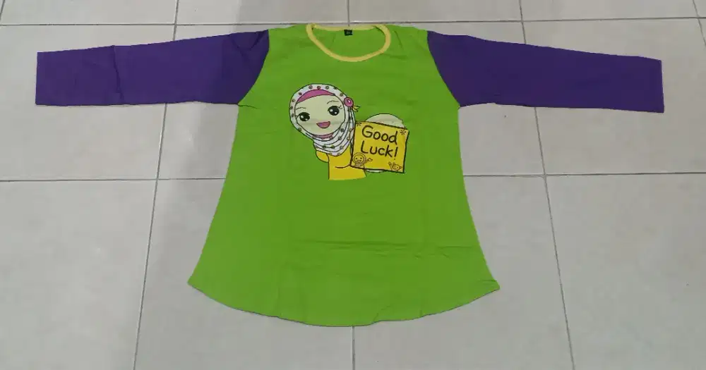 Kaos Dakwah Anak Cewek Muslimah Karakter Islami Lengan Panjang Size XL
