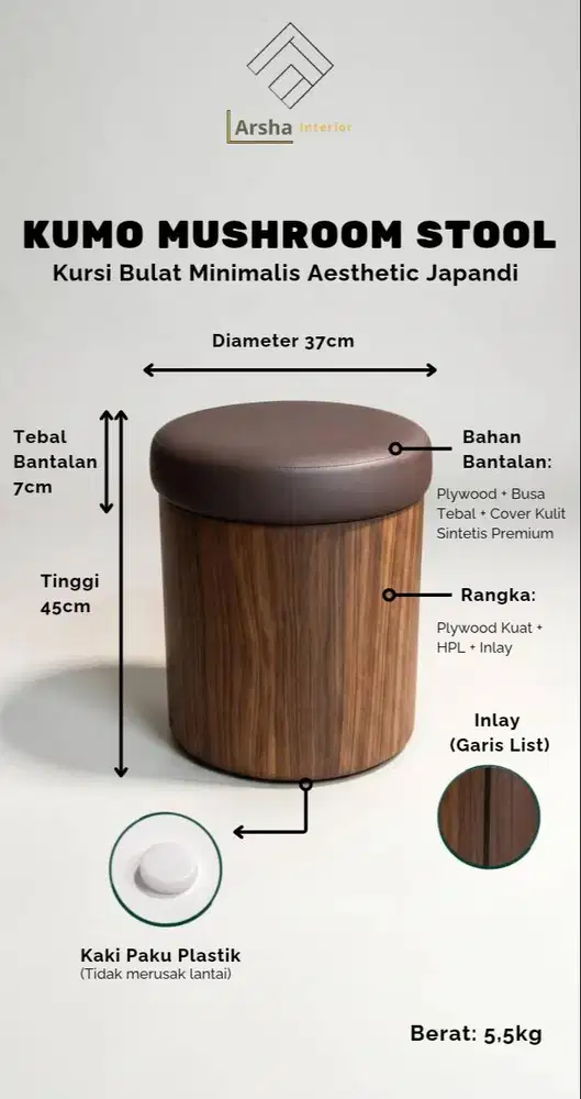KUMO MUSHROOM STOOL BY ARSHA INTERIOR I Kursi Bulat Minimalis
