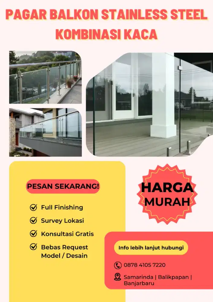 PAGAR BALKON STAINLESS KACA MINIMALIS HARGA PROMO