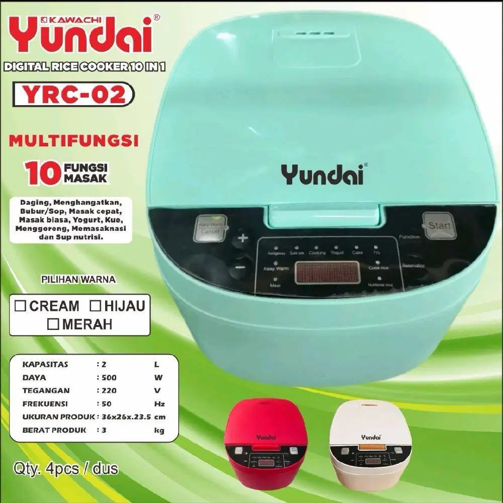 New Smart Digital Rice Cooker YUNDAI dengan 10 Program menuJUMBO2liter