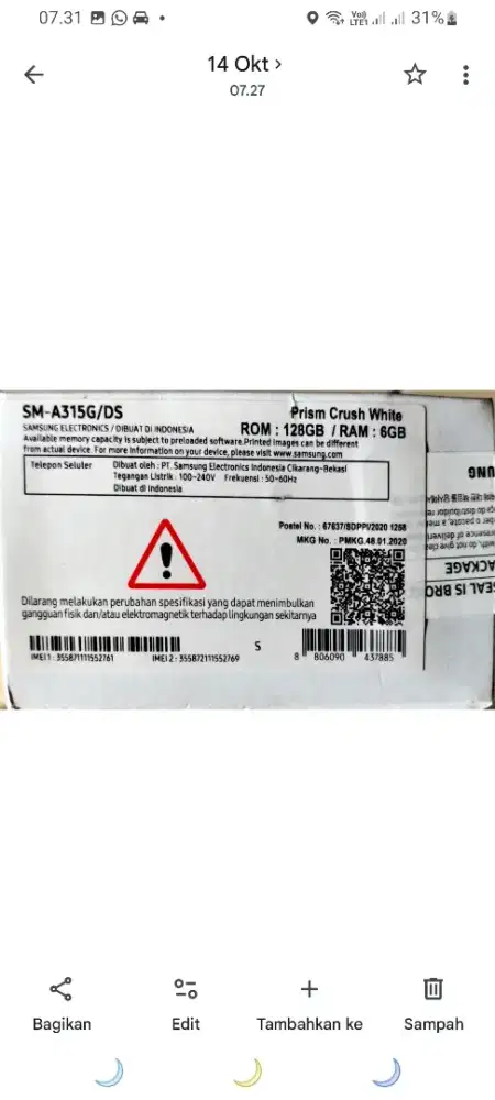Samsung A31 Ram 6/128